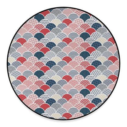 Japanese Geometric Pattern Print Round Floor Mat