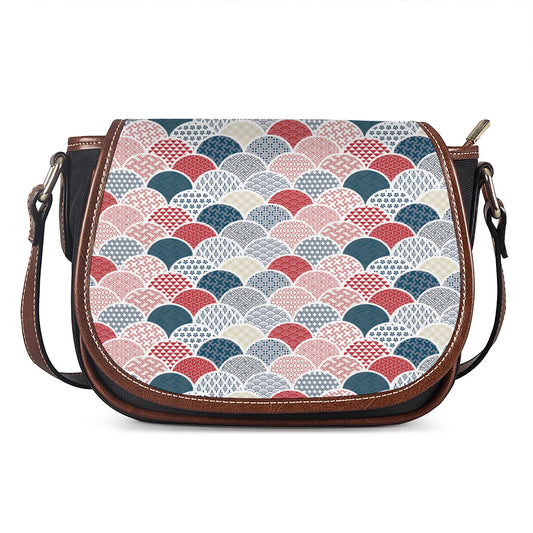 Japanese Geometric Pattern Print Saddle Bag