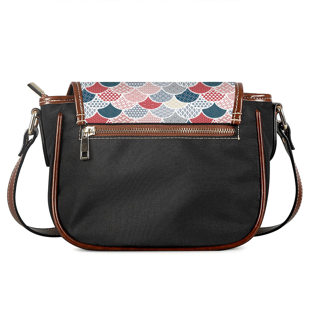 Japanese Geometric Pattern Print Saddle Bag