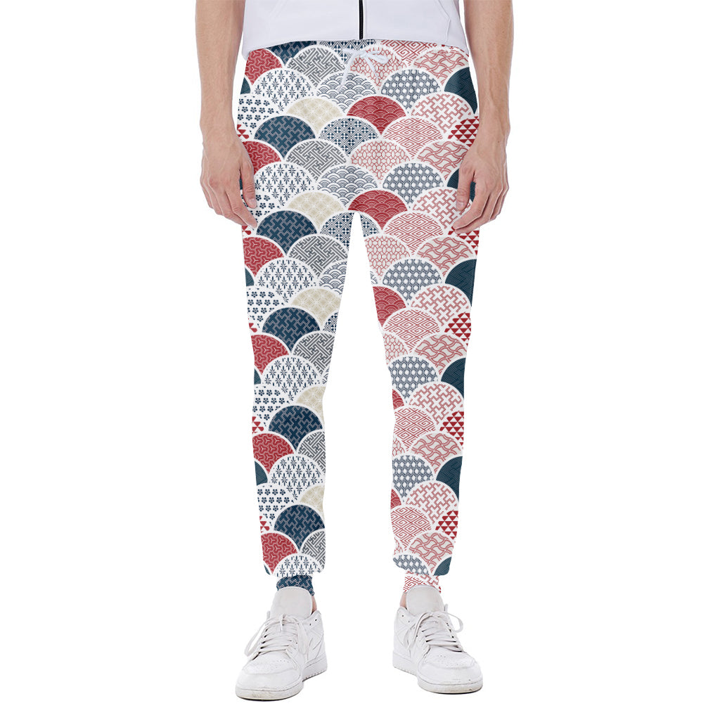Japanese Geometric Pattern Print Scuba Joggers