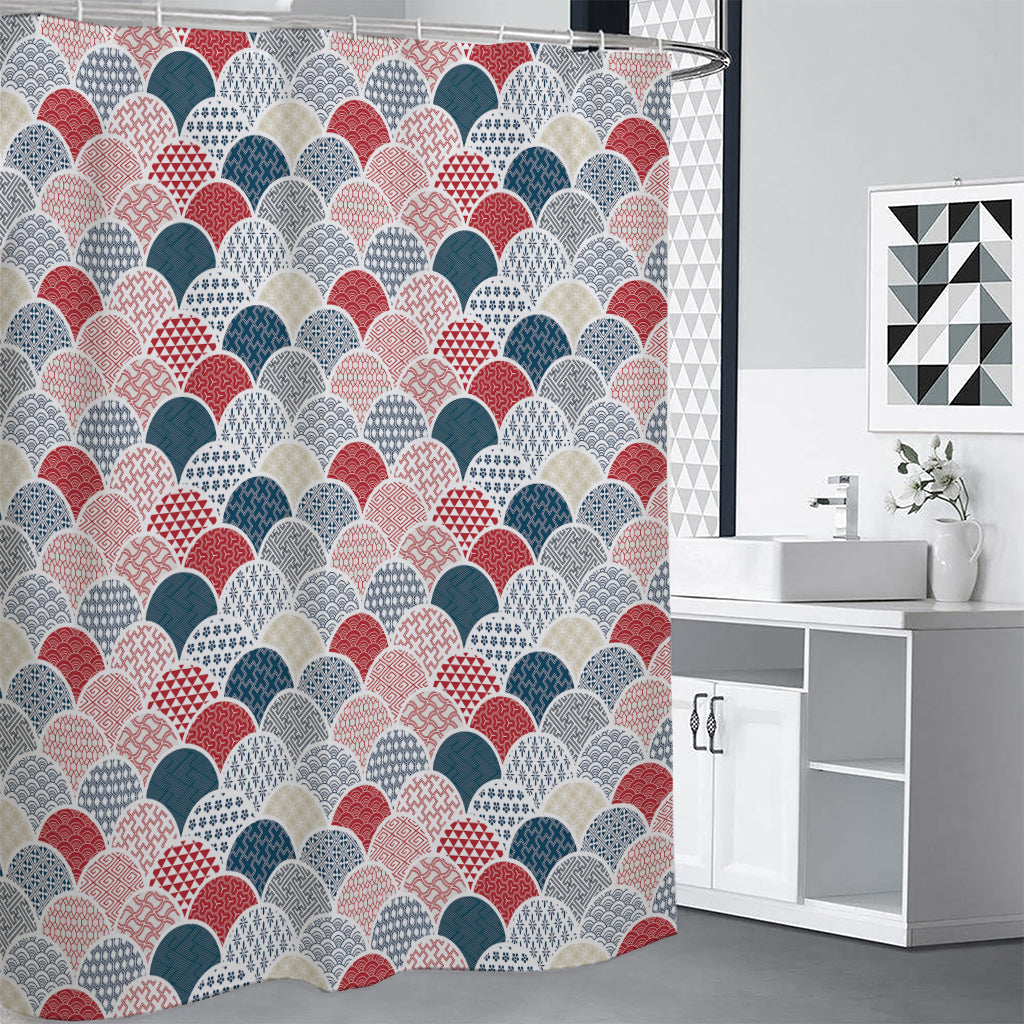 Japanese Geometric Pattern Print Shower Curtain
