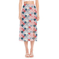 Japanese Geometric Pattern Print Side Slit Midi Skirt
