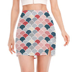 Japanese Geometric Pattern Print Side Slit Mini Skirt