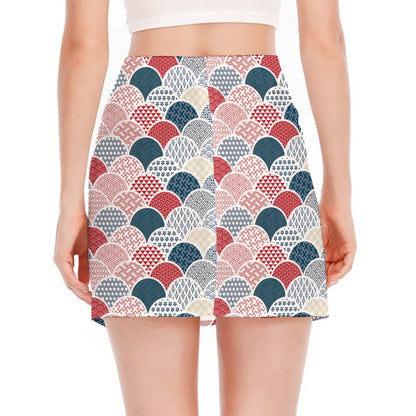 Japanese Geometric Pattern Print Side Slit Mini Skirt