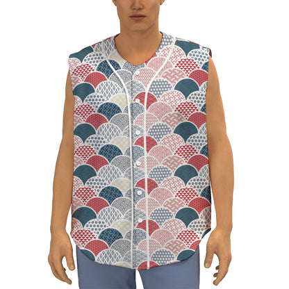 Japanese Geometric Pattern Print Sleeveless Baseball Jersey
