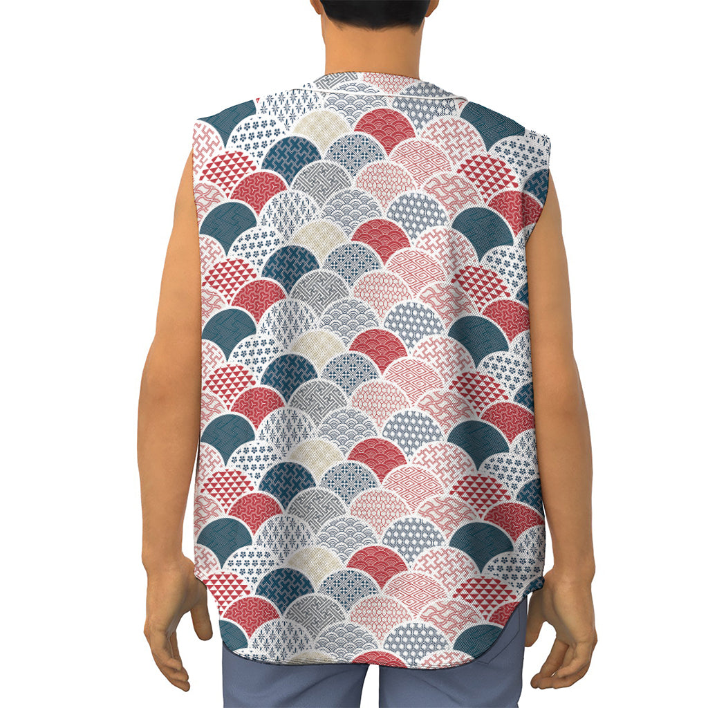 Japanese Geometric Pattern Print Sleeveless Baseball Jersey