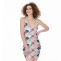 Japanese Geometric Pattern Print Sleeveless Bodycon Dress