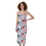Japanese Geometric Pattern Print Slim Fit Midi Cami Dress