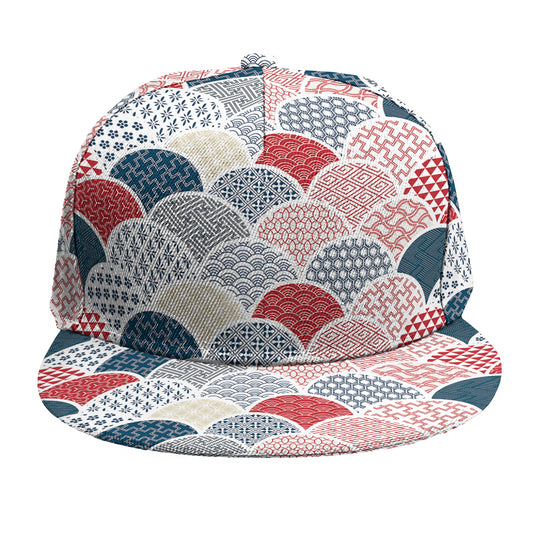 Japanese Geometric Pattern Print Snapback Cap