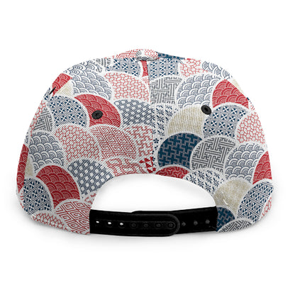 Japanese Geometric Pattern Print Snapback Cap