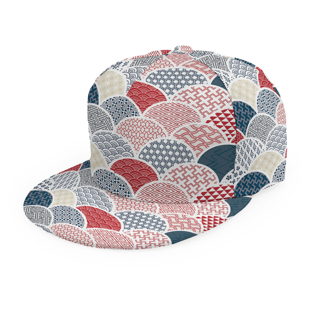 Japanese Geometric Pattern Print Snapback Cap