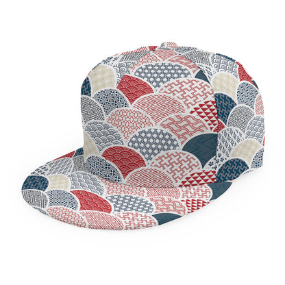 Japanese Geometric Pattern Print Snapback Cap