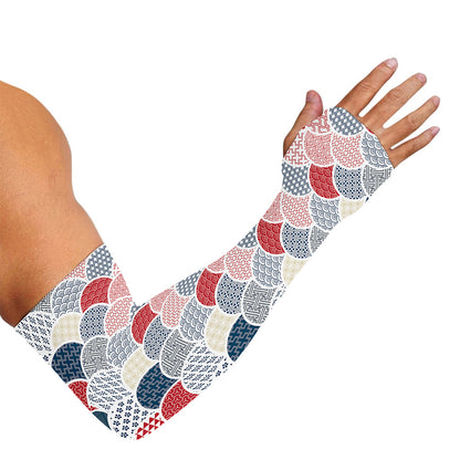 Japanese Geometric Pattern Print Sun Protection Arm Sleeves