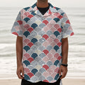 Japanese Geometric Pattern Print Textured Short Sleeve Shirt