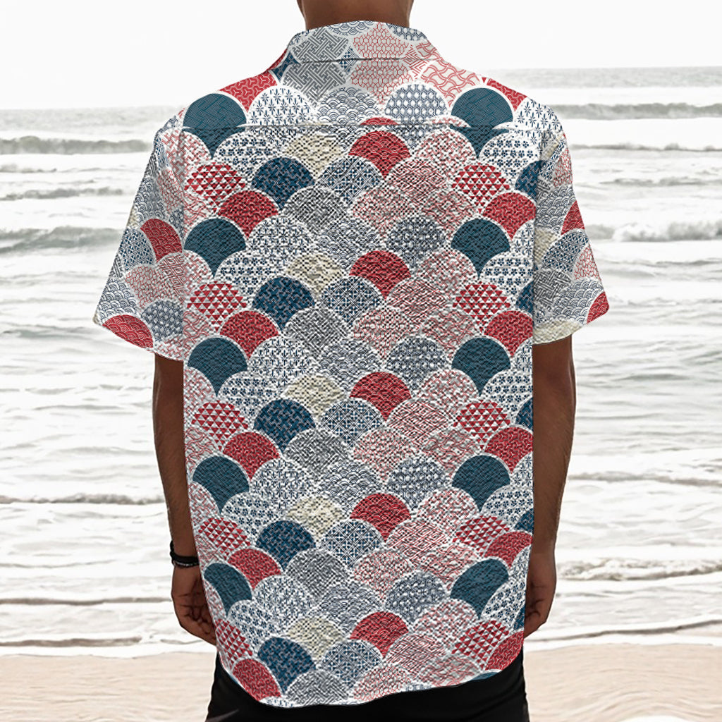 Japanese Geometric Pattern Print Textured Short Sleeve Shirt