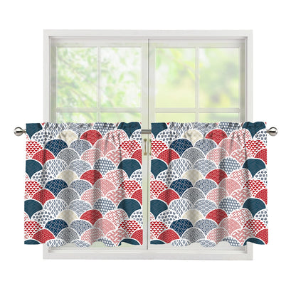 Japanese Geometric Pattern Print Tier Curtains