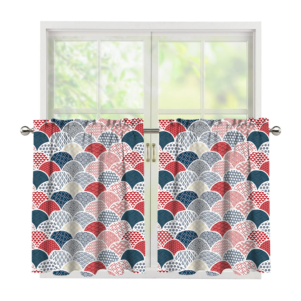 Japanese Geometric Pattern Print Tier Curtains