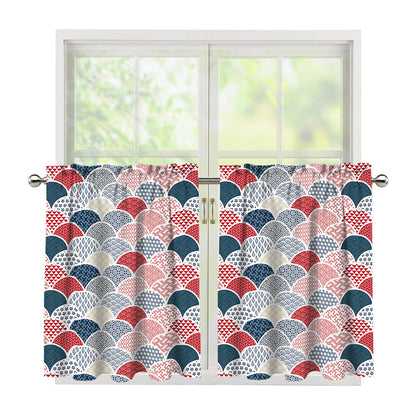 Japanese Geometric Pattern Print Tier Curtains