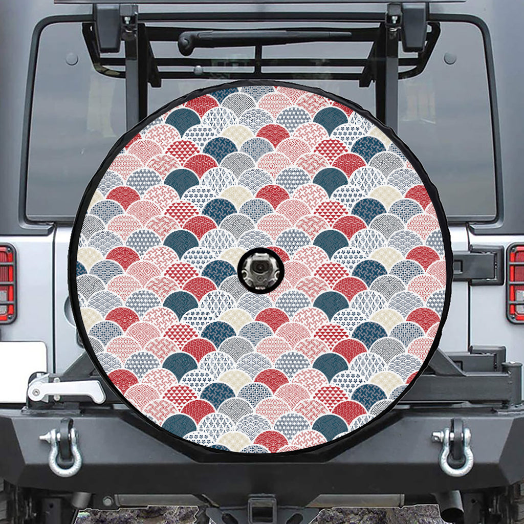 Japanese Geometric Pattern Print Tire Cover With Camera Hole