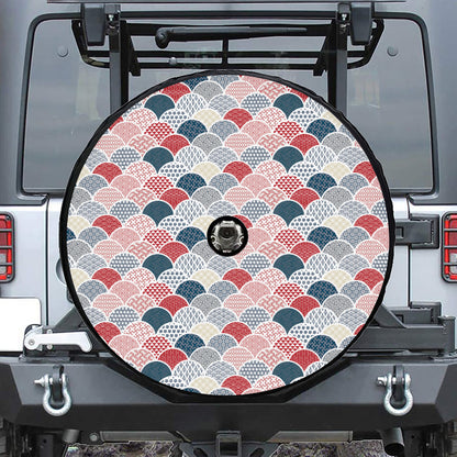 Japanese Geometric Pattern Print Tire Cover With Camera Hole