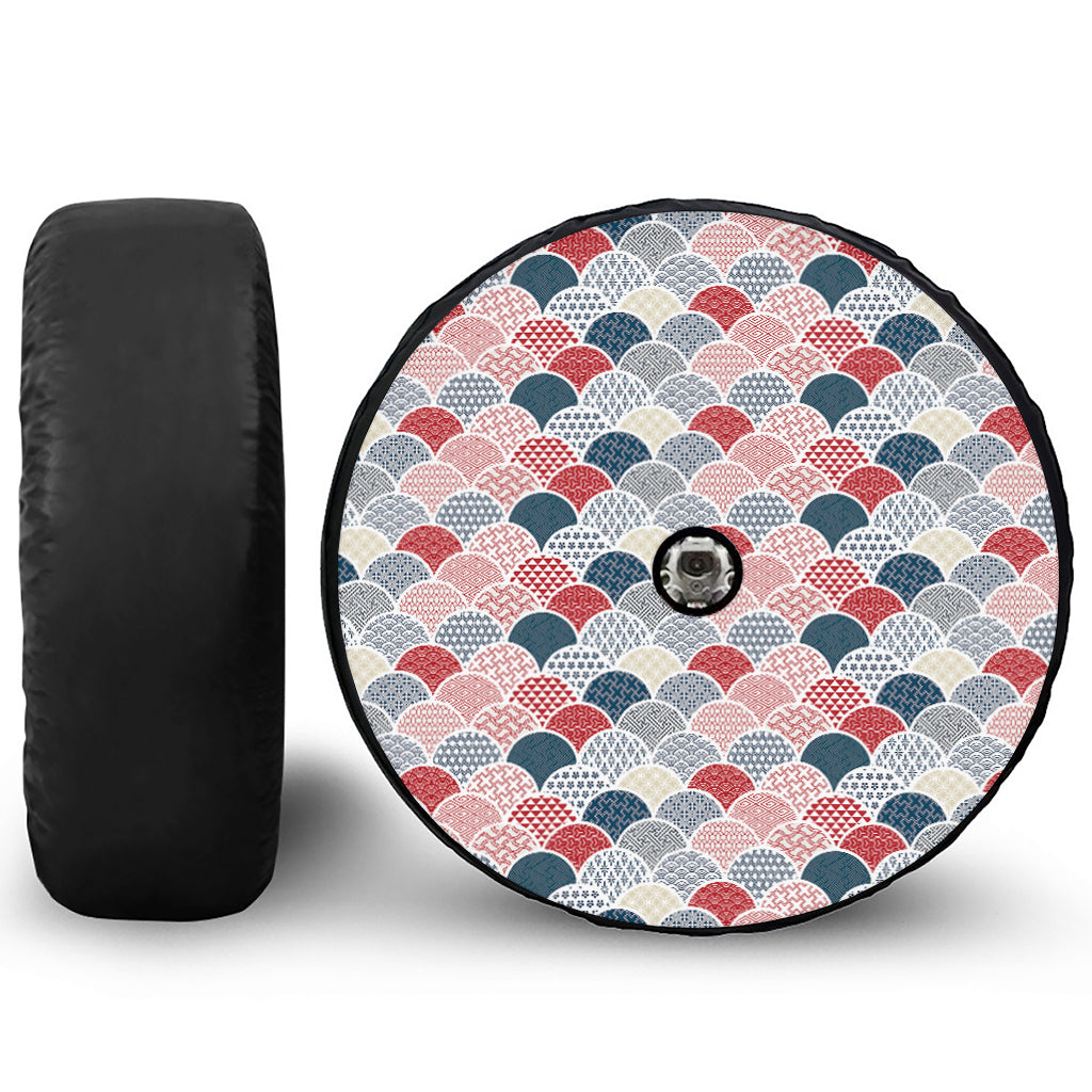 Japanese Geometric Pattern Print Tire Cover With Camera Hole