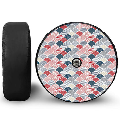 Japanese Geometric Pattern Print Tire Cover With Camera Hole