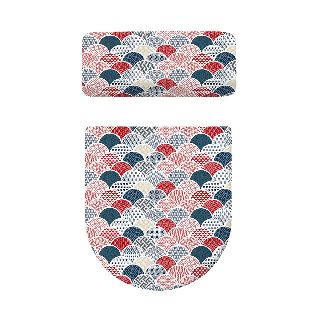 Japanese Geometric Pattern Print Toilet Lid And Tank Cover Set