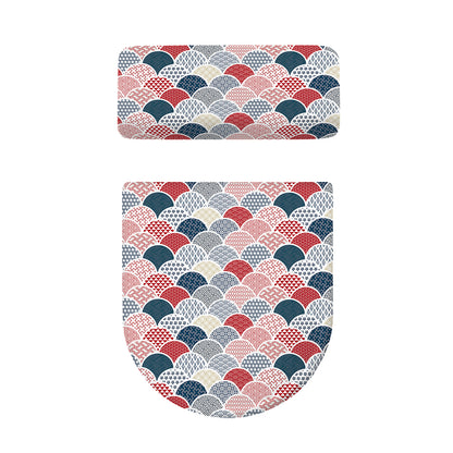 Japanese Geometric Pattern Print Toilet Lid And Tank Cover Set