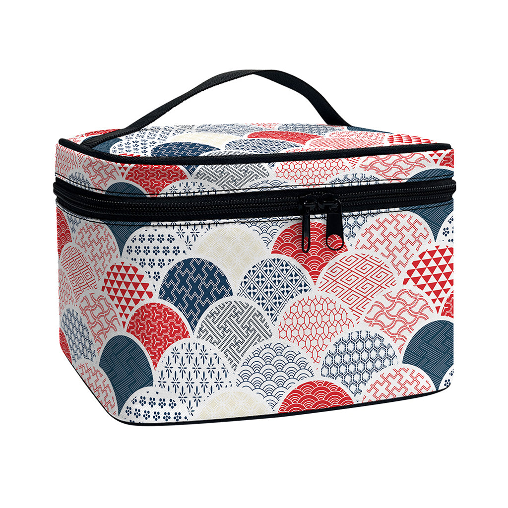 Japanese Geometric Pattern Print Travel Makeup Bag