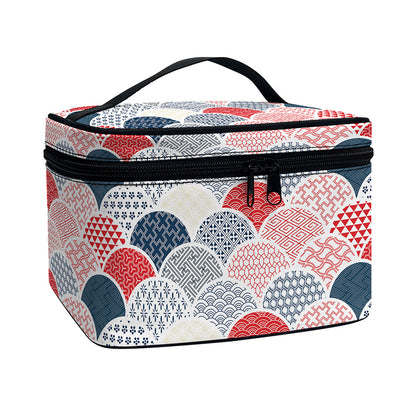Japanese Geometric Pattern Print Travel Makeup Bag
