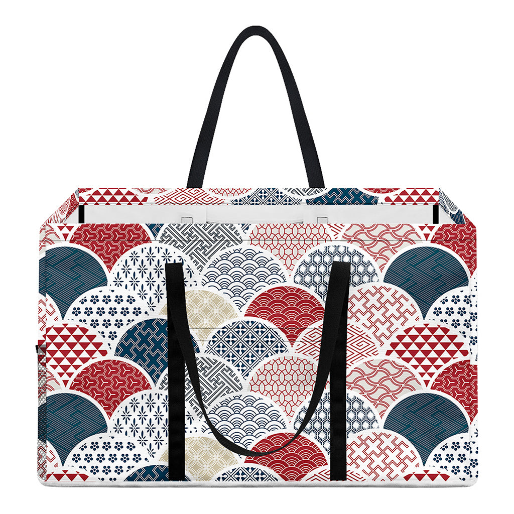 Japanese Geometric Pattern Print Utility Tote Bag