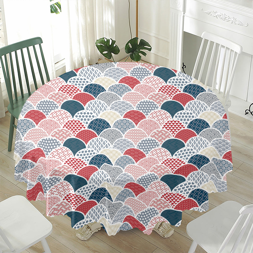 Japanese Geometric Pattern Print Waterproof Round Tablecloth