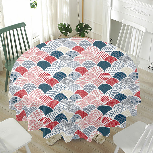 Japanese Geometric Pattern Print Waterproof Round Tablecloth