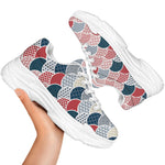 Japanese Geometric Pattern Print White Chunky Shoes