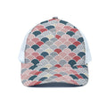 Japanese Geometric Pattern Print White Mesh Trucker Hat