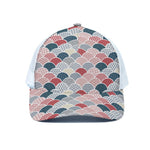 Japanese Geometric Pattern Print White Mesh Trucker Cap