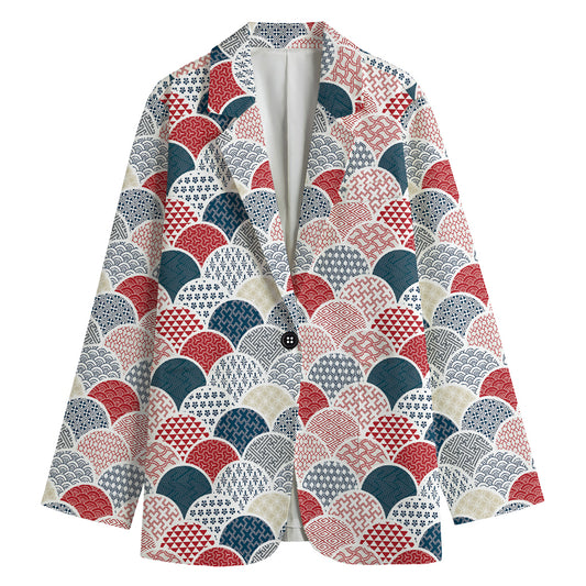 Japanese Geometric Pattern Print Women's Blazer