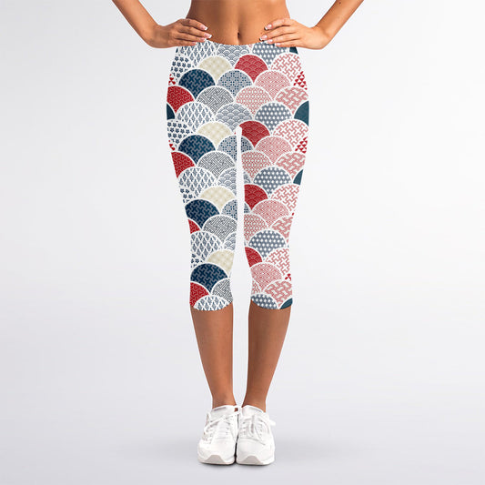 Japanese Geometric Pattern Print Women's Capri Leggings