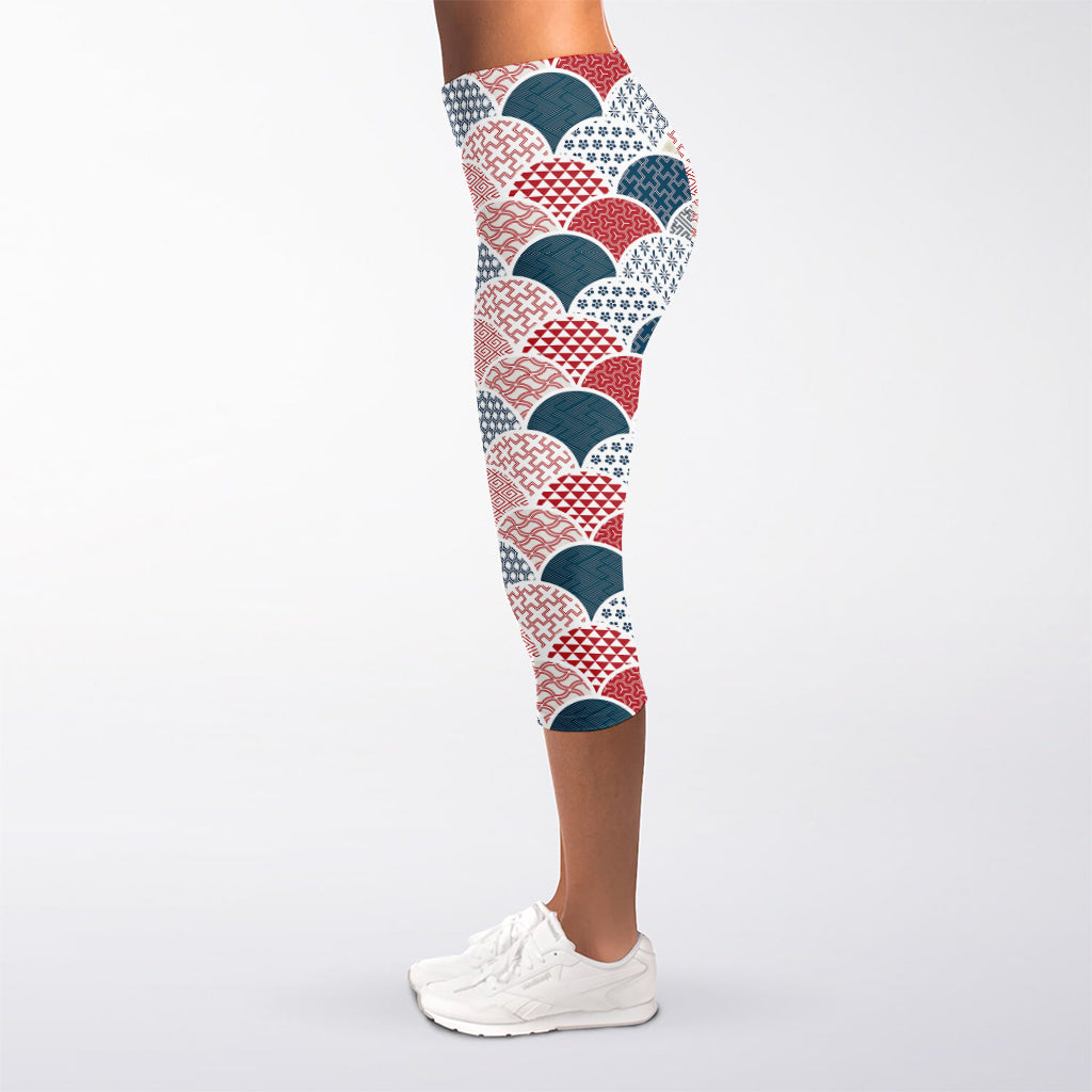 Japanese Geometric Pattern Print Women's Capri Leggings