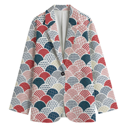 Japanese Geometric Pattern Print Women's Cotton Blazer