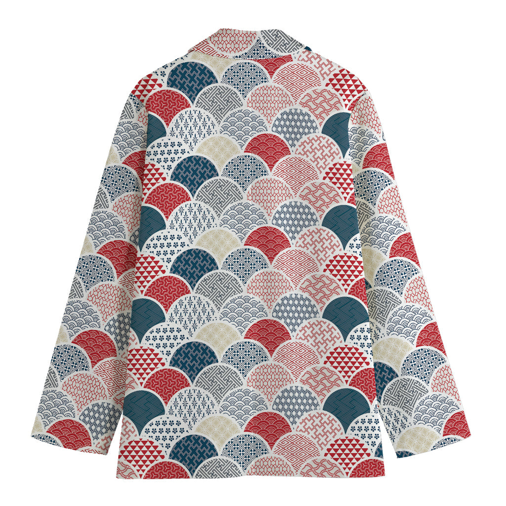 Japanese Geometric Pattern Print Women's Cotton Blazer