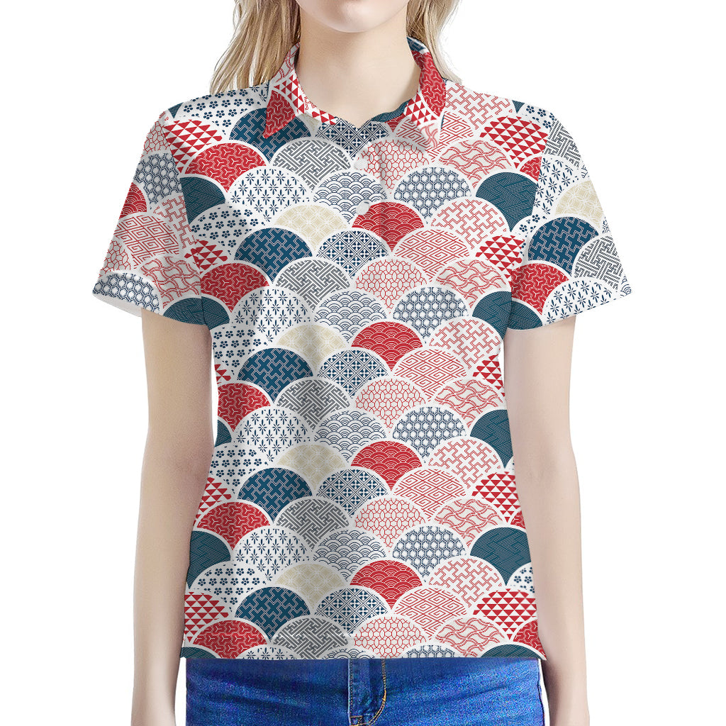 Japanese Geometric Pattern Print Women's Polo Shirt