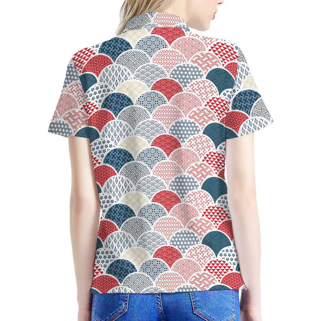 Japanese Geometric Pattern Print Women's Polo Shirt