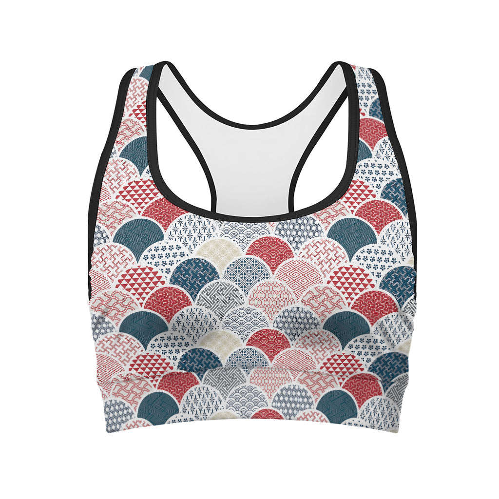 Japanese Geometric Pattern Print Women's Sports Bra