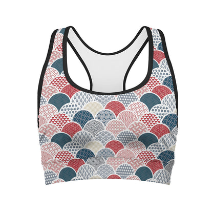 Japanese Geometric Pattern Print Women's Sports Bra