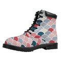 Japanese Geometric Pattern Print Padded Collar Lace Up Boots