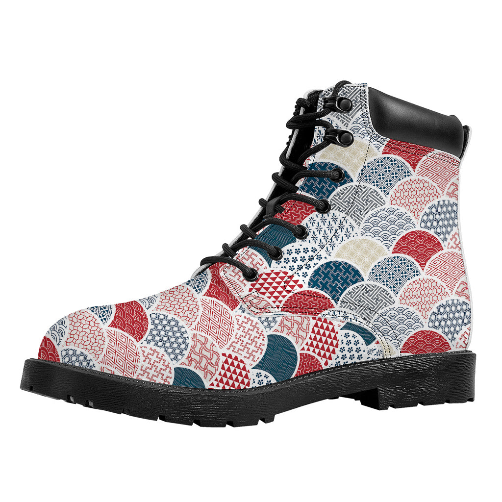 Japanese Geometric Pattern Print Work Boots