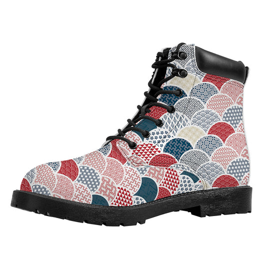 Japanese Geometric Pattern Print Work Boots