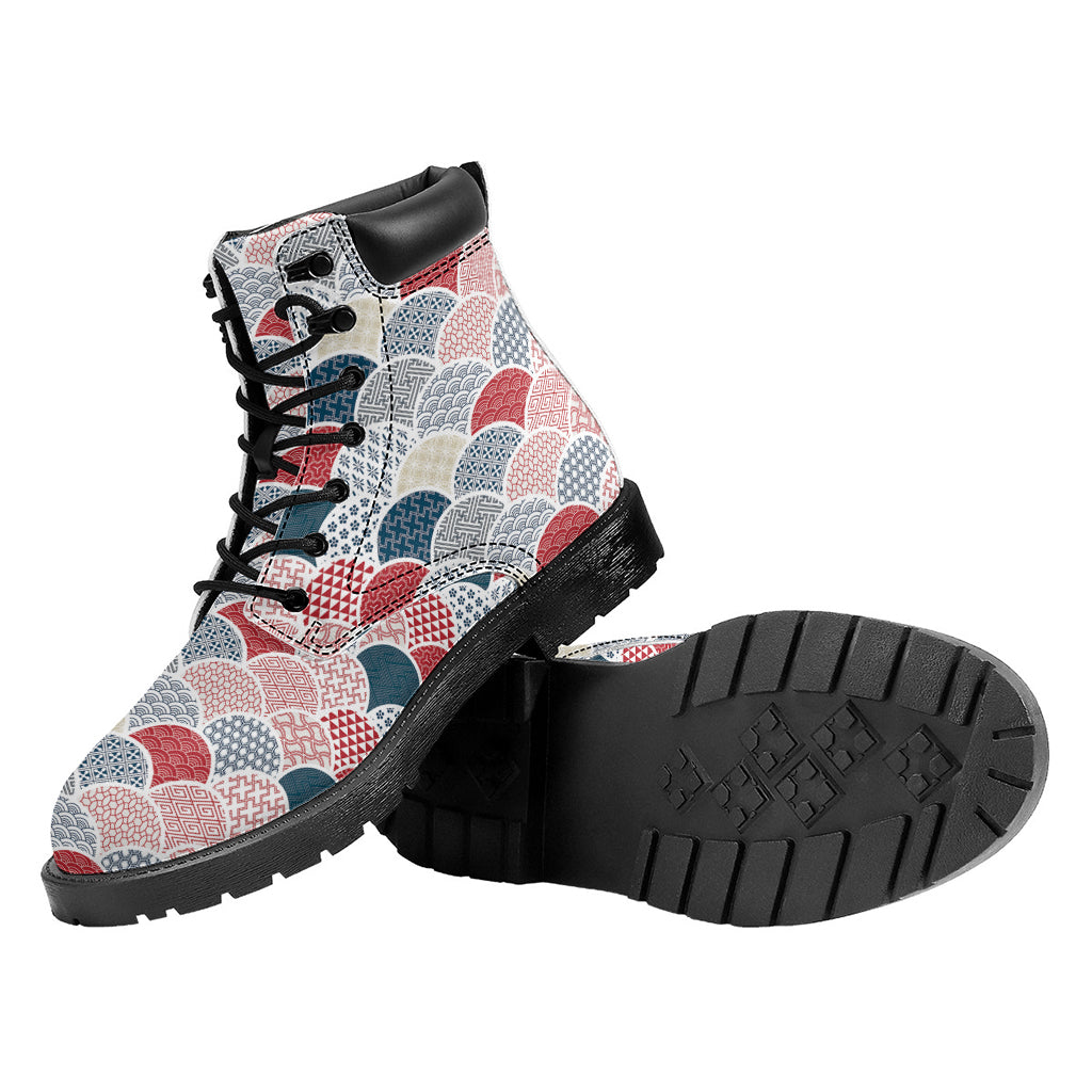 Japanese Geometric Pattern Print Work Boots
