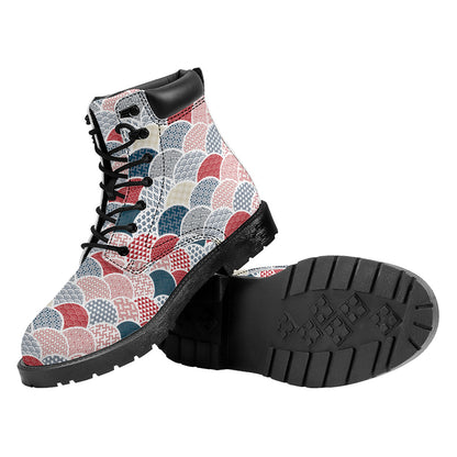 Japanese Geometric Pattern Print Work Boots